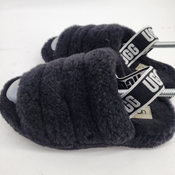 UGG Black Fluffy Open-Toe Slides Slippers - Picture 4 of 7